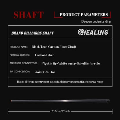 100% Carbon Fiber Shaft, Black Technology Shaft of Pool Cue Front Part for Billiard Play/Break/Snooker Cue Shaft with Foam- 737 mm,745mm,765mm - color: Uniloc(OKHEALING), size: 12.5*21.3*736.6