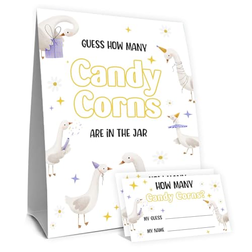 Silly Goose Baby Shower Decorations,Guess How Many Baby Shower Game,Guess How Many Candy Corns Are In The Jar, One Silly Goose Birthday Decor,Birthday Party Games & Activities 50 Cards And Sign - size: goose
