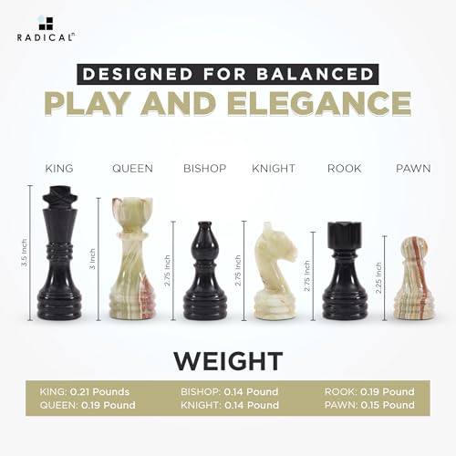 Radicaln Marble Chess Figures 3.5'' Inches Black and Multi Green Handmade Figures for Chess Board Game - Marble Chess Set and Game for Adults, Checker Board Game | Natural Stone, Hand Polished, Premium Finish, 32 playing Pieces, Unique Veining, Timeless D