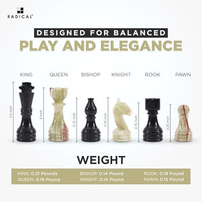 Radicaln Marble Chess Figures 3.5'' Inches Black and Multi Green Handmade Figures for Chess Board Game - Marble Chess Set and Game for Adults, Checker Board Game | Natural Stone, Hand Polished, Premium Finish, 32 playing Pieces, Unique Veining, Timeless D