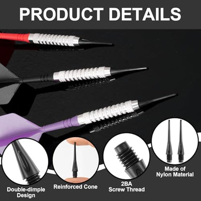 2BA Thread Plastic Tip Dart Points, Darts Plastic Tip, Soft Tip Darts - color: Black