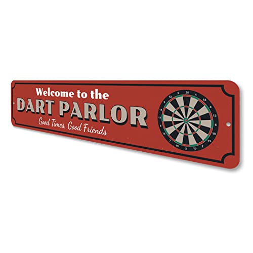 Dart Parlor Welcome Sign, Custom Good Times Good Friends Sign, Dart Board Game Room Man Cave Dorm Aluminum Decor - 3" x 13" - size: 0) 3 x 13 Inches
