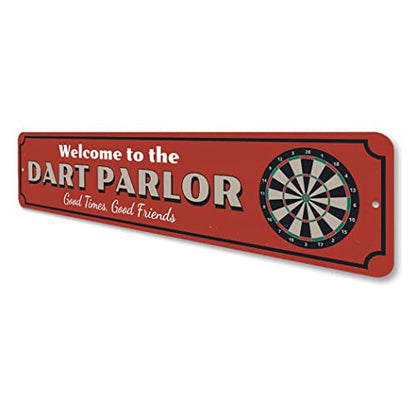 Dart Parlor Welcome Sign, Custom Good Times Good Friends Sign, Dart Board Game Room Man Cave Dorm Aluminum Decor - 3" x 13" - size: 0) 3 x 13 Inches