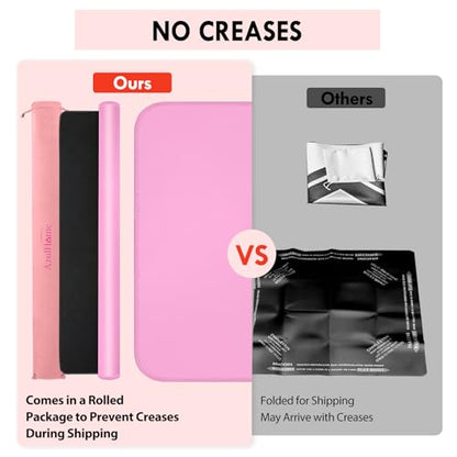 Mahjong Mat -100% No Creases American Mahjong Mat, Anti-Slip & Noise Reduction Mahjong Table Cover, Mahjong Mats with Carrying Bag for Mahjong, Poker, Card Games, Dominoes, Board Games (Pink) - color: Pink
