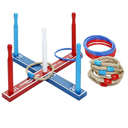 Premium Wooden Ring Toss Game Set - Win SPORTS Throwing Game Indoor Outdoor Games for Kids & Adults,Includes Wood Base,Fun Family or Friends Game