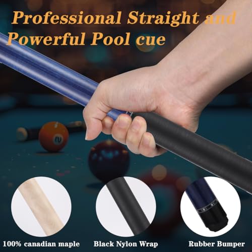 Canadian Maple Pool Cue Stick Set, 58 inch 18oz 19oz 20oz 21oz Billiard House Bar Pool Stick, 12.5mm Tip Billiard Cue for Beginner, Commercial and Home Entertainment - color: 12.5mm Blue