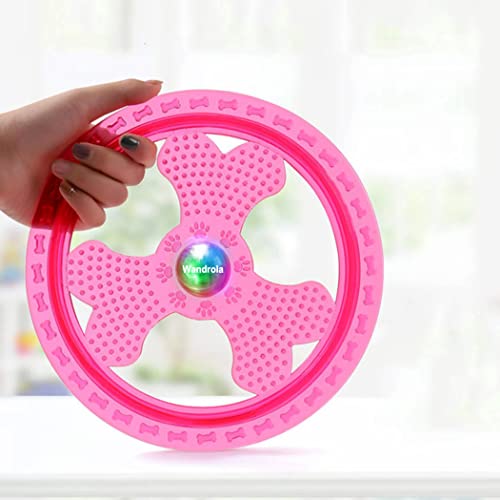 Flying Disc Dog Sport Toy with Flashing LED Lights, Light Up Pet Disk for Ultimate Night Time Play, Pink - color: Pink