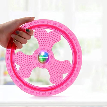 Flying Disc Dog Sport Toy with Flashing LED Lights, Light Up Pet Disk for Ultimate Night Time Play, Pink - color: Pink
