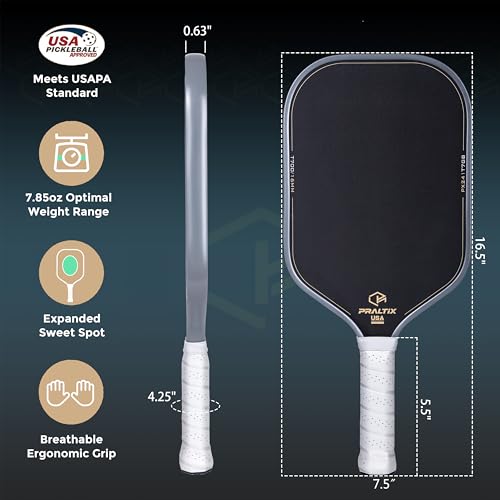 T700 Carbon Fiber Pickleball Paddles - USAPA Standard, Thermoformed Polypropylene Core, Anti-Slip Comfort Grip, Large Sweet Spot for Power Play, Intermediate and Advanced Players - style: Classic