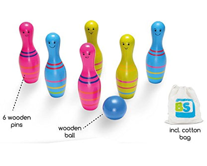 BS Toys Skittles Junior Wooden Bowling Game for Kids Ages 3 & Up