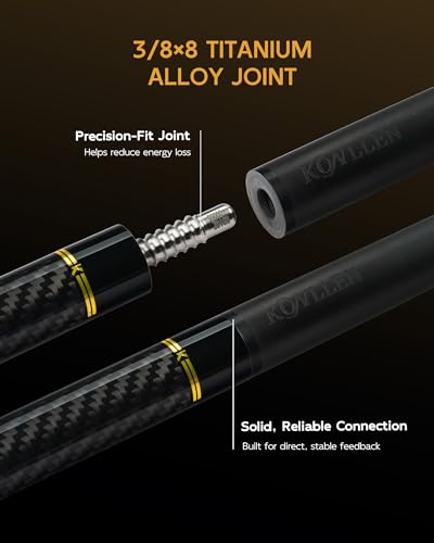 KONLLEN Carbon Fiber Pool Cue Stick 58-inch Professional Pool Sticks for Adults Full Carbon Technology Low Deflection Pool Cue Billiard Cues with 12.5mm Tip (Easy to Control, Pro Taper, Ultra-Smooth) - color: 007 gold