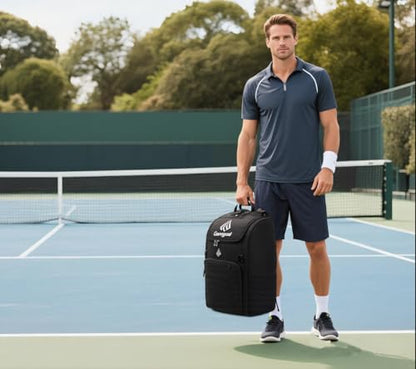 Pro 52L Pickleball Bag with Padded Paddle Protection Fits 6-10 Paddles,Ventilated Shoe Compartment,Wet Dry Separation,Hidden Ball Net,Designed for 2 Players Family and Couples - color: Black