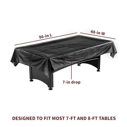 Hathaway 8 Foot Pool Table Cover – Black Leatherette Billiard Table Cover with Cotton Lining and Reinforced Seams – Dust and Spill Protection for Game Room Tables - size: 7-8-Feet