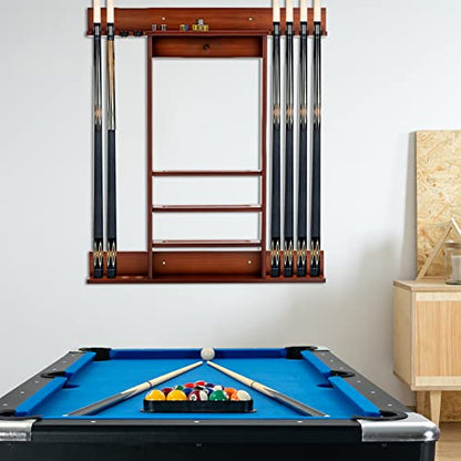 GYMAX Pool Stick Holder, Wall Mount 8 Pool Cue Rack made of 100% Pine Wood, Billiard Cue Racks Pool Table Accessories for Game Room Club Men Cave