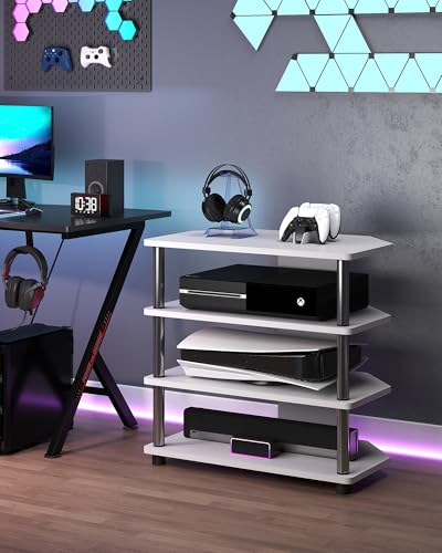 AV Media Stand, 4-Tier Game Console Stand with Open Shelves Media Center for Bedroom Dorm Living Room, Fits TV up to 32” - color: White