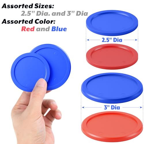 Cosmos 8 Pcs Air Hockey Pucks Compatible with Standard Pushers and Goal, Replacement Air Hockey Accessories for Game Room Table, Assorted Size in 2.5" and 3" in Red and Blue