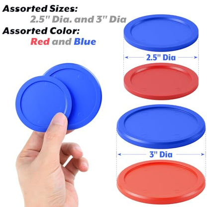 Cosmos 8 Pcs Air Hockey Pucks Compatible with Standard Pushers and Goal, Replacement Air Hockey Accessories for Game Room Table, Assorted Size in 2.5" and 3" in Red and Blue