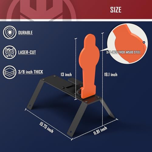 KNINE OUTDOORS 3/8'' AR500 Auto Reset Target, Steel Target for Shooting Range, Suitable for Pistol, Rifle, Handgun, Shotgun, Rimfire - style: Gong and Silhouette