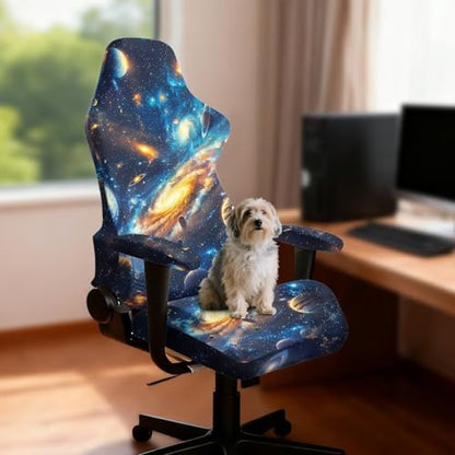 Stretchy Chair Slipcovers with Arms Bling Starry Night Gaming Chair Cover Cat Scratch Proof Rotating Gaming Chair Covers Protector 4PCS Complete Set for Office Professional Environment - color: Bling Starry Night