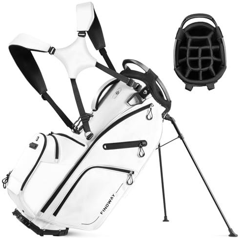 Findway 14 Way Golf Stand Bag, Lightweight Golf Bag with Stand for Men Women, Golf Club Carry Bag with Dual Strap, Rain Cover, Multiple Pockets, Golf Ball Holder - color: White