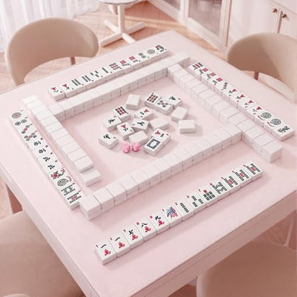 American Mahjong Tile Set, 166 White Mahjong Tiles 1.2 inch with Carrying Bag and 3 Dices, Portable Cute Mahjong Game for Travel, Family Game Night - color: White