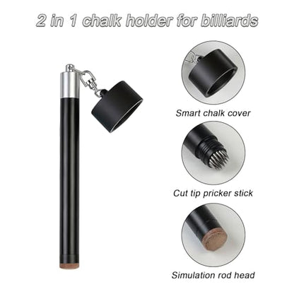 LAKE OF FIRE Pool Cue Chalk Holder – 2-in-1 Billiard Accessory with Pool Chalk Holder & Cue Tip Tool - color: Black, style: Round