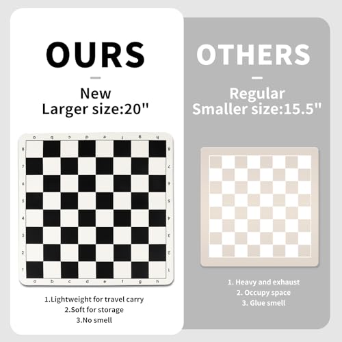 Tournament Chess Set/ 20''x20'' Foldable Silicone Chess Board / 3.75'' King Height Plastic Quadruple Weighted Classic Staunton Pieces/Storage Bag for Beginner Adult