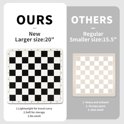 Tournament Chess Board, 20 Inch Silicone Mat, Black and White Squares with Mark - size: Silicone Chess Board Folded