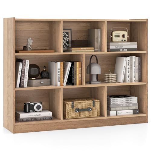 GOFLAME 8 Cube Storage Shelf Organizer, 3-Tier Wooden Open Bookshelf, Cabinet Table, Freestanding Book Storage Shelves with Compartments for Living Room (Natural) - color: Natural