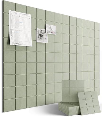 Large Cork Board, 12 Pack Felt Wall Tiles with Safe Removable Adhesive, Bulletin Board for Office, Pin Tack Corkboard for Quilting Design & Dart Wall Protector 48" x 36" - Sage - color: Sage