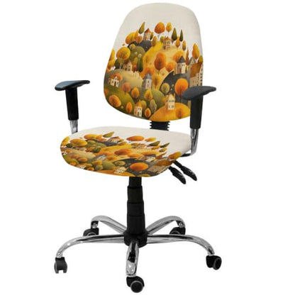Savannan Office Chair Cover, Vintage Cartoon Hills House Protective Stretch Elastic Universal Cover for Desk Task Chair,Computer Rotating Chair 1 Pcs Autumn Trees on Linen