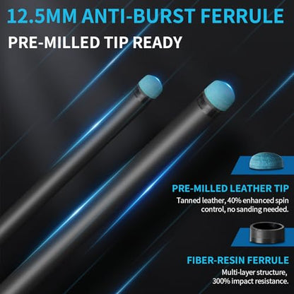 AKLOT Carbon Fiber Pool Cue Stick 58", Billiard Cue Sticks 19-19.5oz, Low Deflection Billiard Stick with 12.5mm Tip, Professional Carbon Fiber Pool Sticks for Adults - color: Deep Sea Gaze