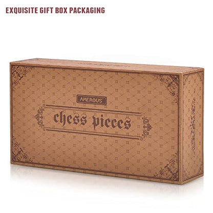 AMEROUS Wooden Chess Pieces Only with 2 Extra Queens / 3.0 Inch King/Storage Bag/Chess Instructions/Chessmen for Chess Borad/Replacement of Missing Pieces (NO Board)