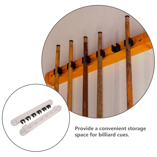 Cabilock Wall Mounted Pool Cue Stick Holder Rack, Solid Wood Billiard Cue Organizer 6 Slots, White Pool Stick Storage for Game Room Billiards Accessories
