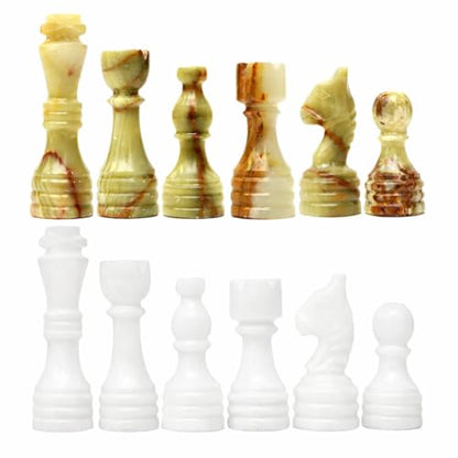 Handcrafted Premium Marble Chess Pieces Set – Elegant 32-Piece Replacement for 12-15 Inch Chess Boards Storage Box (White and Green) - color: White and Green