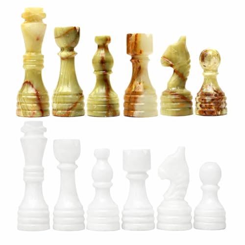 Handcrafted Premium Marble Chess Pieces Set – Elegant 32-Piece Replacement for 12-15 Inch Chess Boards Storage Box (White and Green) - color: White and Green