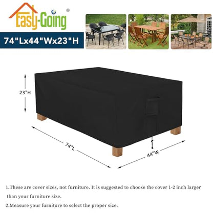 Easy-Going Patio Furniture Cover Waterproof Outdoor Rectangular Table Cover with Seal Tape at Seams (72"L x 44"W x 23"H, Black) - color: Black, size: 72"L x 44"W x 23"H