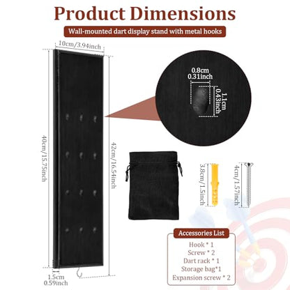 Darts Caddy Wall Mounted Wooden Darts Holder with Metal Hook Space Saving Storage Rack for Game Room Apartment(black,1)