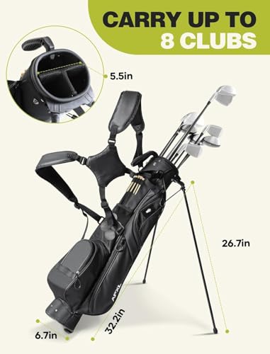 Small Golf Bag, 3 Divider Fit Up to 8 Clubs, Golf Stand Bag with Rain Cover, Durable Pitch n Putt, Lightweight Golf Club Carry Bag with Strap and Stand, Golf Bags for Men & Women - color: Matte Black