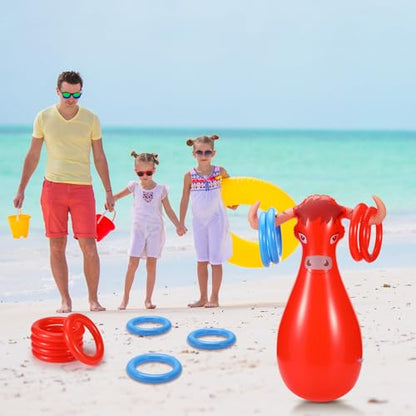 Arrowbash 2 Pcs Inflatable Ring Toss Set Include 2 Inflatable Base 12 Rings for Cowboy Fiesta Rodeo Luau Beach Pool Birthday Party Supplies