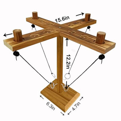 Hook Toss Game, Ring Toss Game, Handmade Wooden Ladder, Throwing Hook and Ring Battle Game for Family, ‎42,6 x 12,7 x 6,1 cm, Brown - style: The pieces are on top.