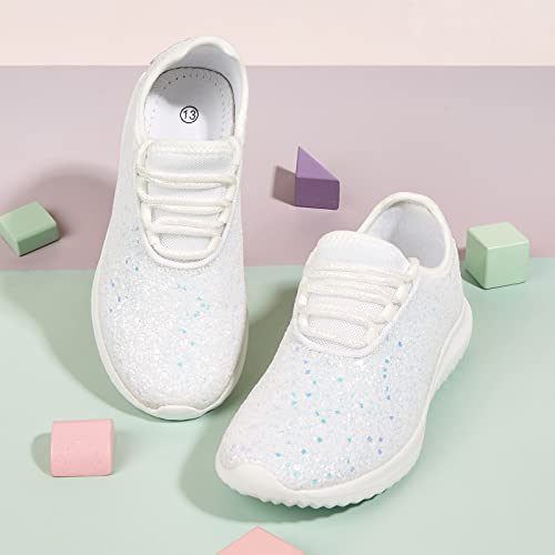 K KIP WOK Girls Glitter Sneakers Sparkle Slip On Walking Shoes for Kids/Children Breathable Running Sneakers - color: White2, size: 13 Little Kid