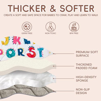 Baby Play Mat - Thicken 71x59 Inch Soft Foam Crawling Mat for Playpen & Floor, Non-Slip Waterproof Playmats for Infants & Toddlers, Portable Foldable & Machine Washable, Dinosaur & Letters - size: 71" X 59"