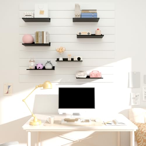 6 Pack 12.5 Inch X 5 Inch Metal Slatwall Shelves,Slat Wall Hanging Shelf Accessories, Heavy Duty Slatwall Shelf for Garage, Retail, Home Storage (Black, 12.5x5, 6)