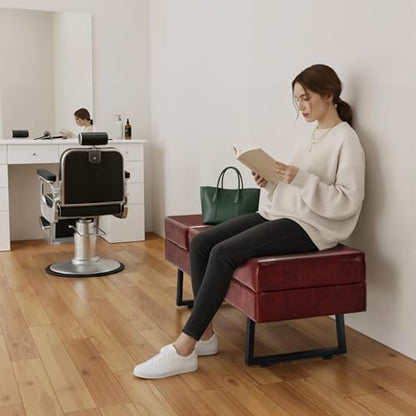 BarberPub Waiting Room Chairs, Heavy Duty Office Guest Reception Bench, Faux Leather Upholstered Lobby Chairs for Salon, Conference Room 7008 (Burgundy) - color: Burgundy