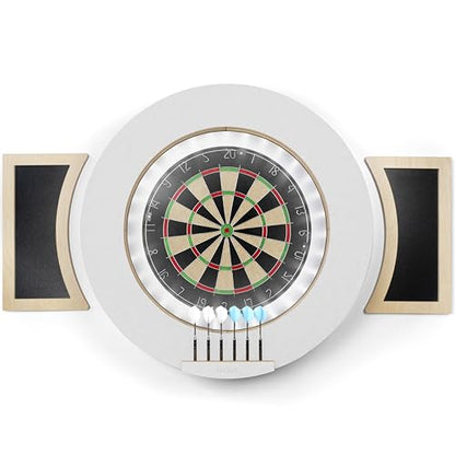 Dart Board Cabinet Set with LED Light; Bristle Dartboard, Built in LED Light, Darts and Chalkboards - color: White