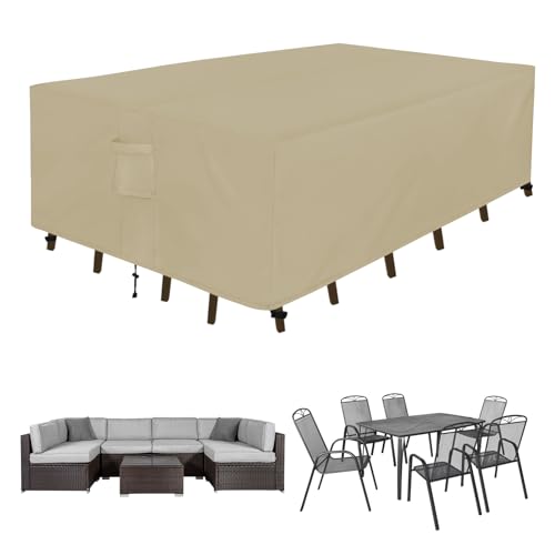 Easy-Going Rectangle Patio Furniture Cover Waterproof Outdoor Dining Table and Chair Cover Anti-UV Outside Sectional Sofa Set Covers (126"L x 63"W x 28"H, Camel) - color: Camel, size: 126"L x 63"W x 28"H