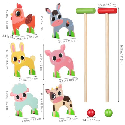 TOYANDONA Kids Croquet Set, Cartoon Wooden Animal Croquet Set Funny Lawn Games for Boys Girls