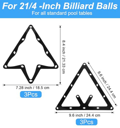 6 Pack Pool Rack Set, Black PET Magic Rack 8 9 10 Pool Ball Billiard Triangle Racks Holder for 8-Ball, 9-Ball & 10-Ball Games (Ball-Rack Sheet)