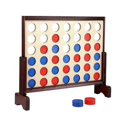 Giant 4 in a Row Game Outdoor and Indoor | Wooden Four in A Row Game Jumbo for Adults and Kids, Yard Games | Family Fun with 42pcs Chips and Durable Carrying Bag.